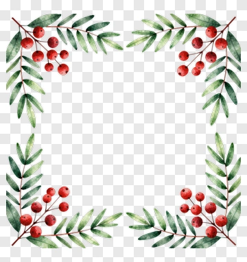 Watercolor Floral Frame With Red Berries And Green Leaves PNG