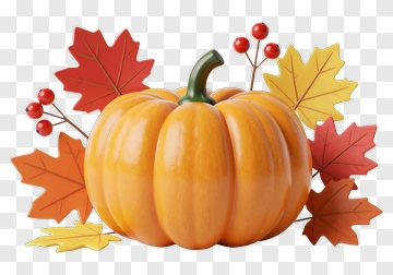 Pumpkin Surrounded By Autumn Leaves And Berries PNG