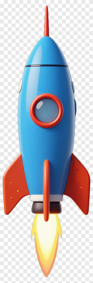 3D Rocket With Flame PNG