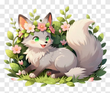 Cartoon Fox With Floral Crown PNG