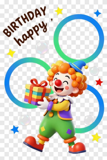 Happy Birthday Clown Holding A Gift PNG