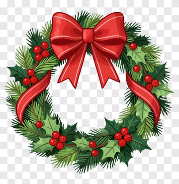 Christmas Wreath With Red Bow PNG