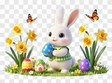 Cute Bunny Holding An Easter Egg PNG