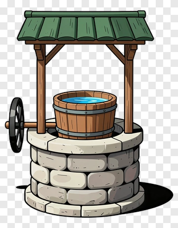 Cartoon Water Well With Wooden Bucket PNG