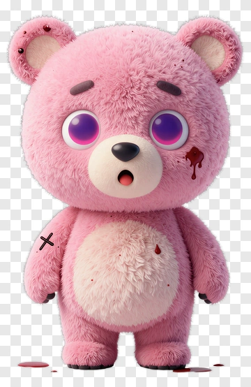 Cartoon Pink Bear With Blood Stains PNG