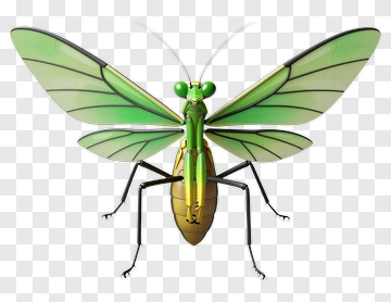 3D Green Insect With Transparent Wings PNG