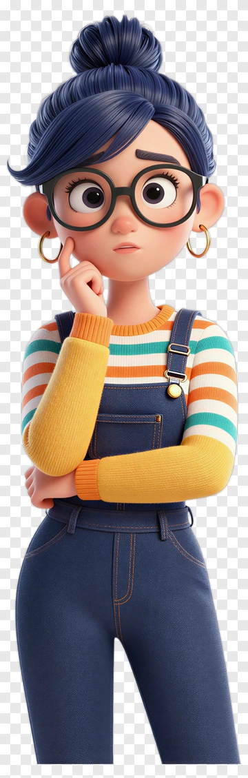 Cartoon Woman Thinking With Glasses PNG