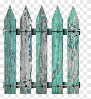 Wooden Fence With Weathered Blue And Gray Panels PNG