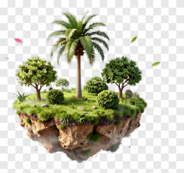 Floating Island With Palm Tree And Green Shrubs PNG