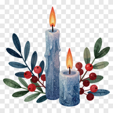 Watercolor Candles With Greenery And Berries PNG