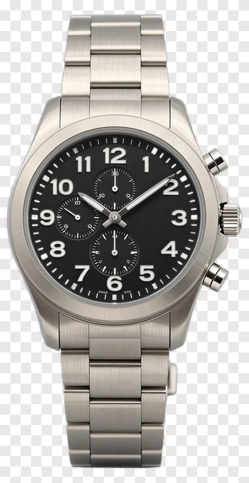 Silver Chronograph Watch With Black Dial PNG