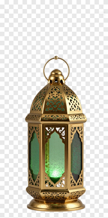 Golden Lantern With Green Glass Panels PNG