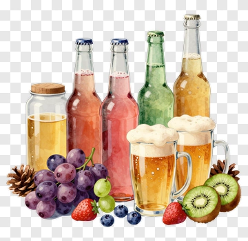 Colorful Beverage Bottles And Fruits PNG