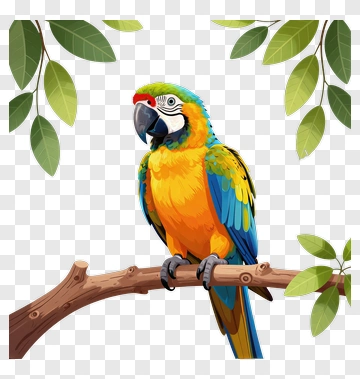 Colorful Parrot Perched On A Branch PNG