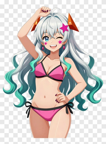 Anime Girl In Pink Bikini With Star Accessories PNG