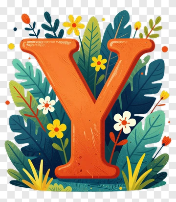 Colorful Letter Y Surrounded By Flowers And Leaves PNG