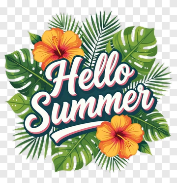 Hello Summer With Tropical Flowers And Leaves PNG
