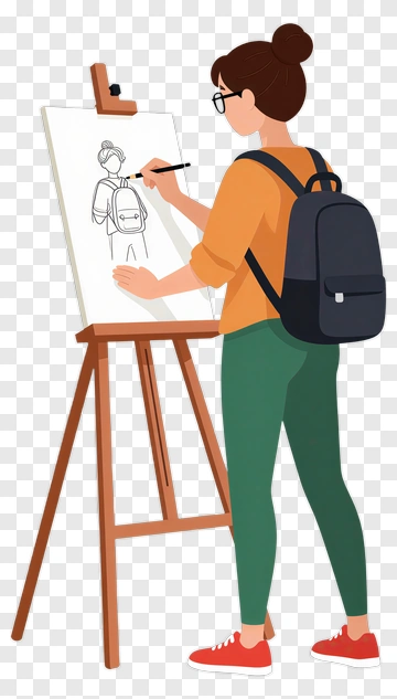 Woman Drawing On An Easel PNG
