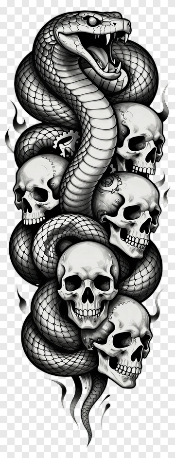 Snake Wrapped Around Skulls PNG