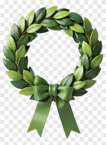Green Leaf Wreath With Ribbon PNG