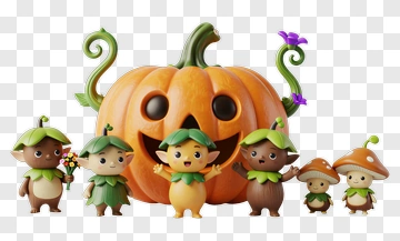 Happy Halloween Characters With A Pumpkin PNG