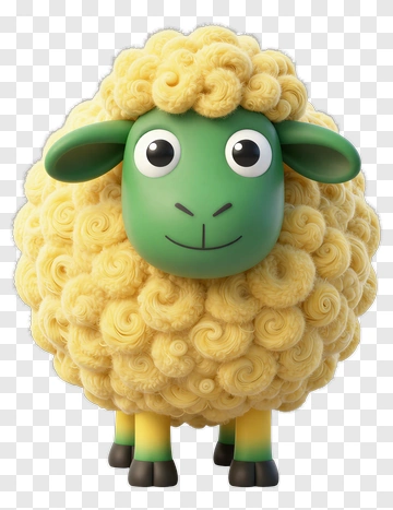 Cartoon Sheep With Curly Yellow Wool PNG