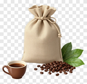 Coffee Bag With Coffee Beans And Cup PNG