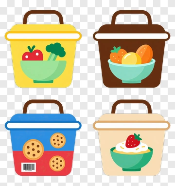 Colorful Food Buckets With Fruits And Vegetables PNG