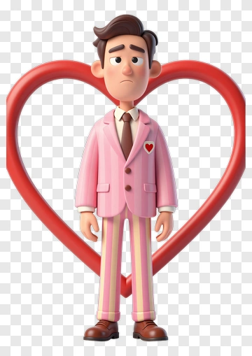 Cartoon Man Standing In Front Of A Heart PNG