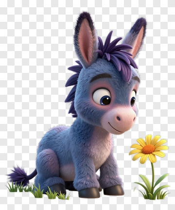 Cartoon Donkey Sitting Next To A Flower PNG