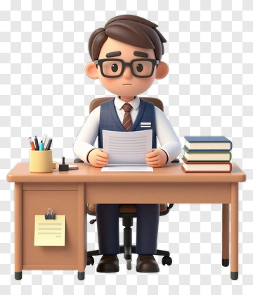 Cartoon Teacher Sitting At A Desk With Books PNG