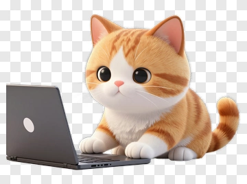 3D Cat Using A Laptop PNG