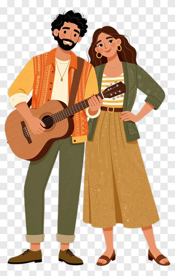 Couple Holding A Guitar PNG