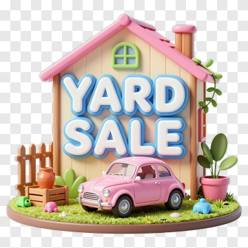Yard Sale With Pink Car And House PNG