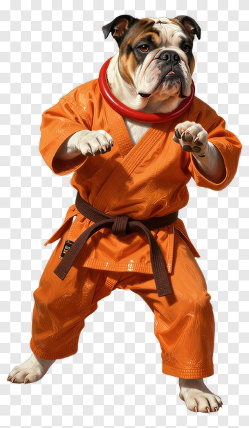 Bulldog Wearing An Orange Karate Gi PNG