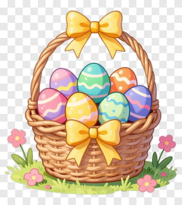 Easter Basket Filled With Colorful Eggs PNG