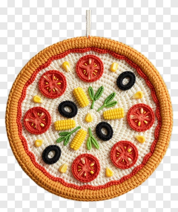 Embroidered Pizza With Toppings PNG