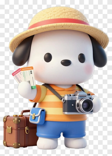 3D Dog Holding Travel Tickets And Camera PNG