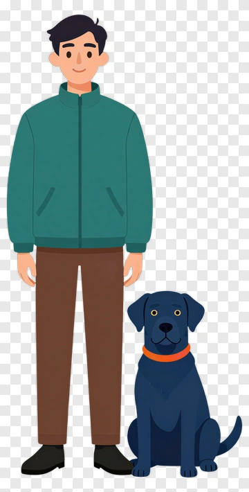 Cartoon Man Standing Next To A Dog PNG