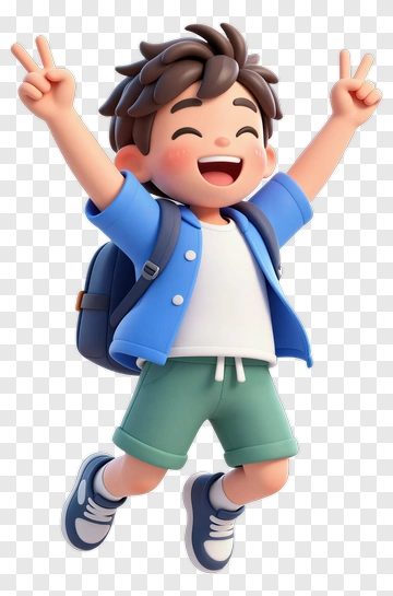 Cartoon Boy Jumping With Peace Sign PNG