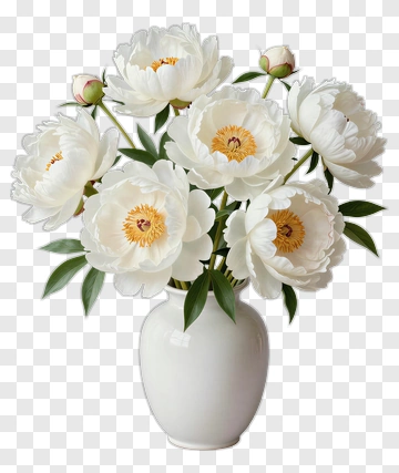 White Peony Bouquet In A Vase PNG