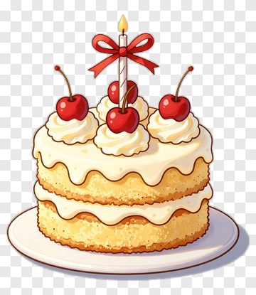 Birthday Cake With Cherries And Candle PNG