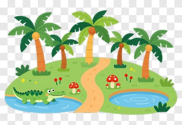 Cartoon Alligator In A Tropical Landscape PNG