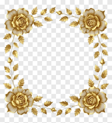 Gold Floral Frame With Roses PNG
