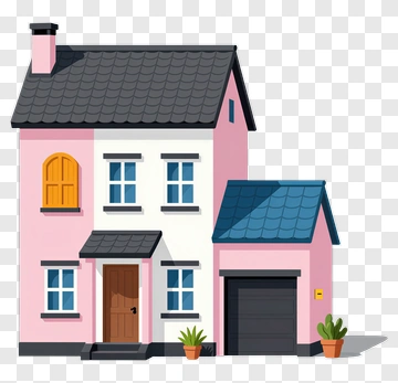 Cartoon House With Garage PNG