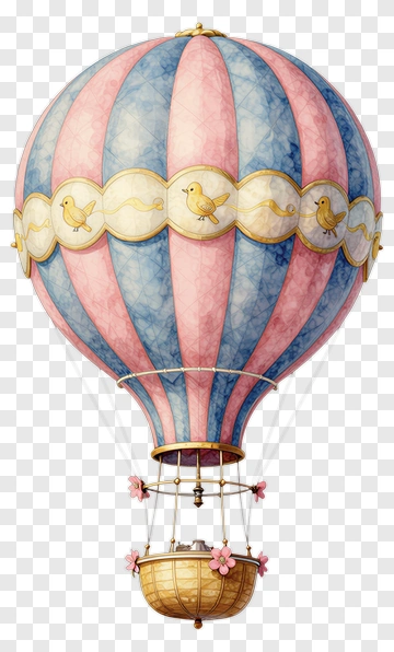 Colorful Hot Air Balloon With Birds PNG