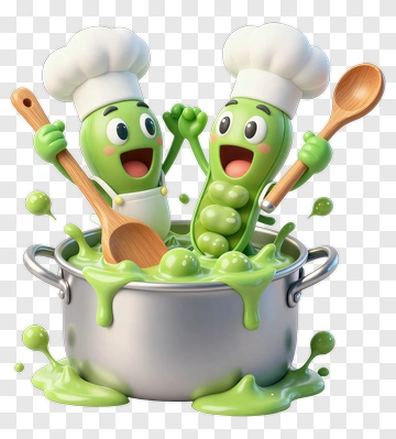 Cartoon Peas Cooking In A Pot PNG
