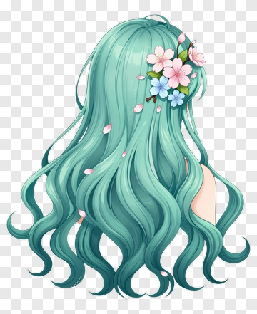 Long Wavy Hair With Flowers PNG