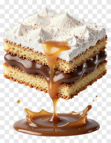 Delicious Layered Dessert With Caramel Drizzle PNG