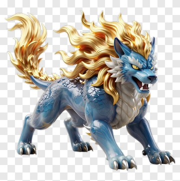 3D Blue Beast With Golden Mane PNG